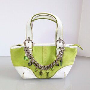 Vintage Y2K Green White Sonoma Zip Purse Upcycled Jewelry Silver Charm Chain